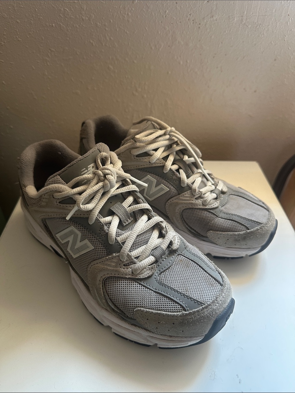New Balance Light Grey Mesh and Suede Sneakers